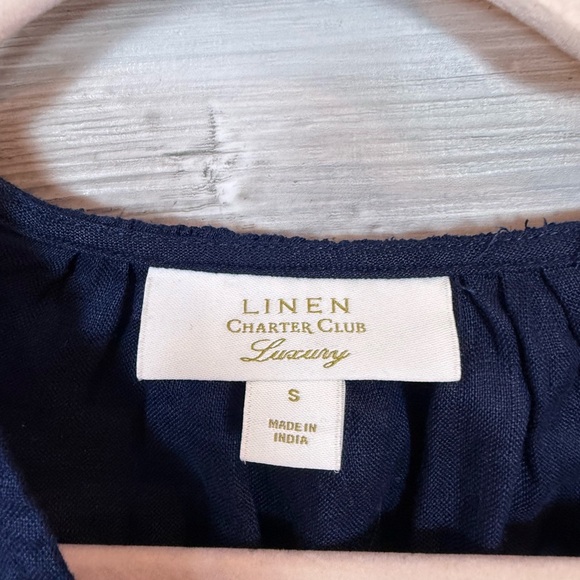 NWT Charter Club Luxury 100% Linen Tie-Front Top Intrepid Blue Small - Picture 2 of 12